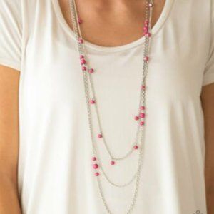 Paparazzi Laying the Groundwork Pink Necklace and Earring Set